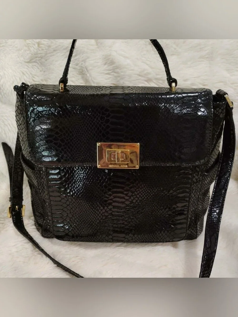 🖤 VTG MICHAEL KORS Black Python Embossed Sloan Flap Bag🖤